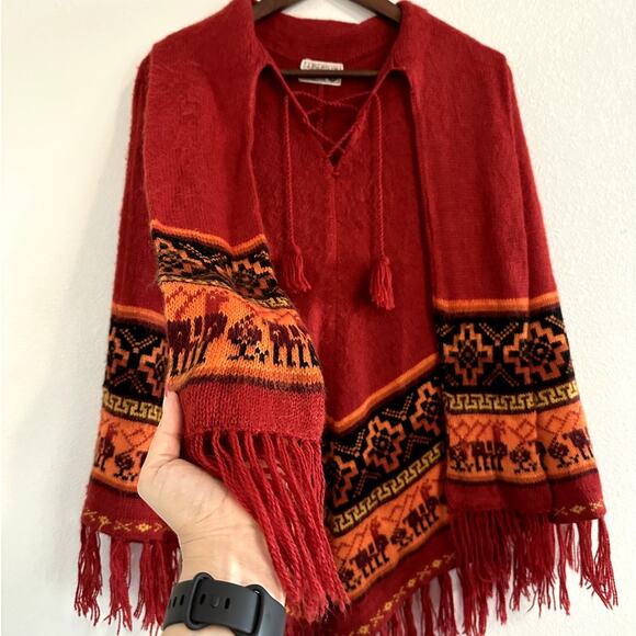 ALPASUR Cusco Peru Alpaca  Poncho Cape Natural Fibers Boho Hippie Maximalist OS - Picture 2 of 13